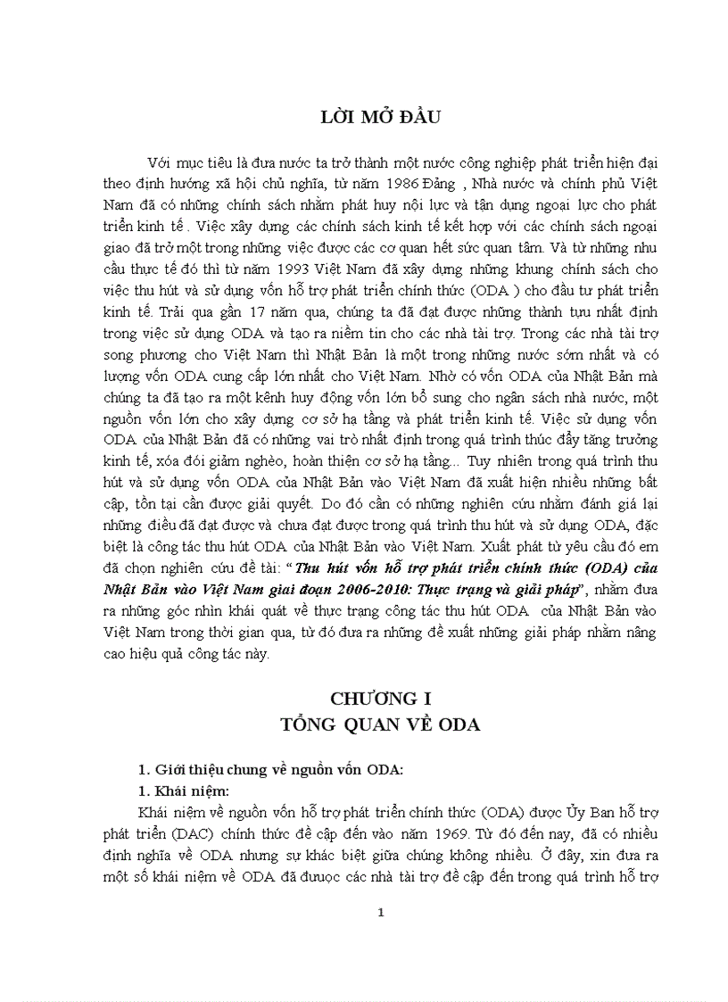 Thu hút vốn hỗ trợ phát triển chính thức (ODA) của Nhật Bản vào Việt Nam giai đoạn 2006-2010: Thực trạng và giải pháp