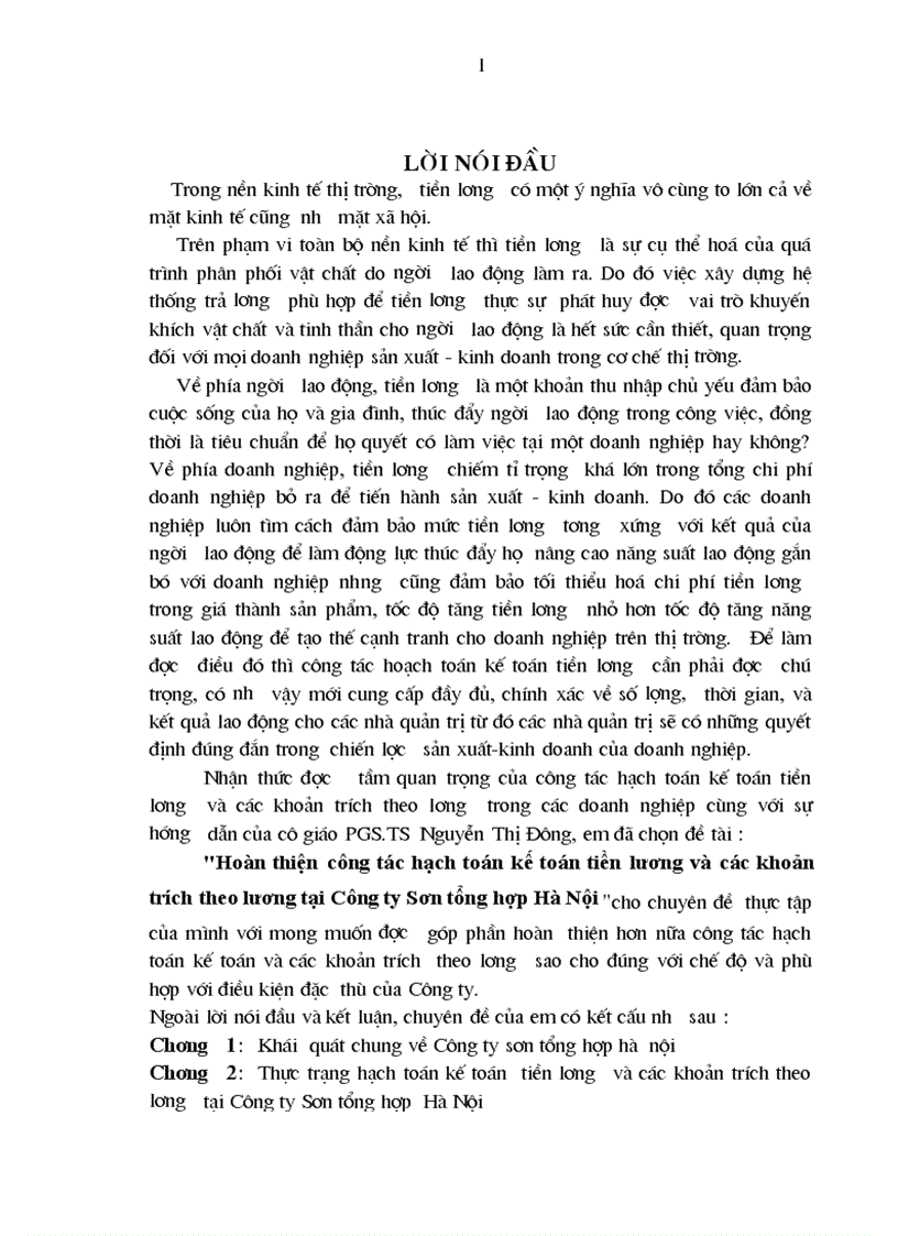 Hoàn thiện công tác hạch toán kế toán tiền lương và các khoản trích theo lương tại Công ty Sơn tổng hợp Hà Nội