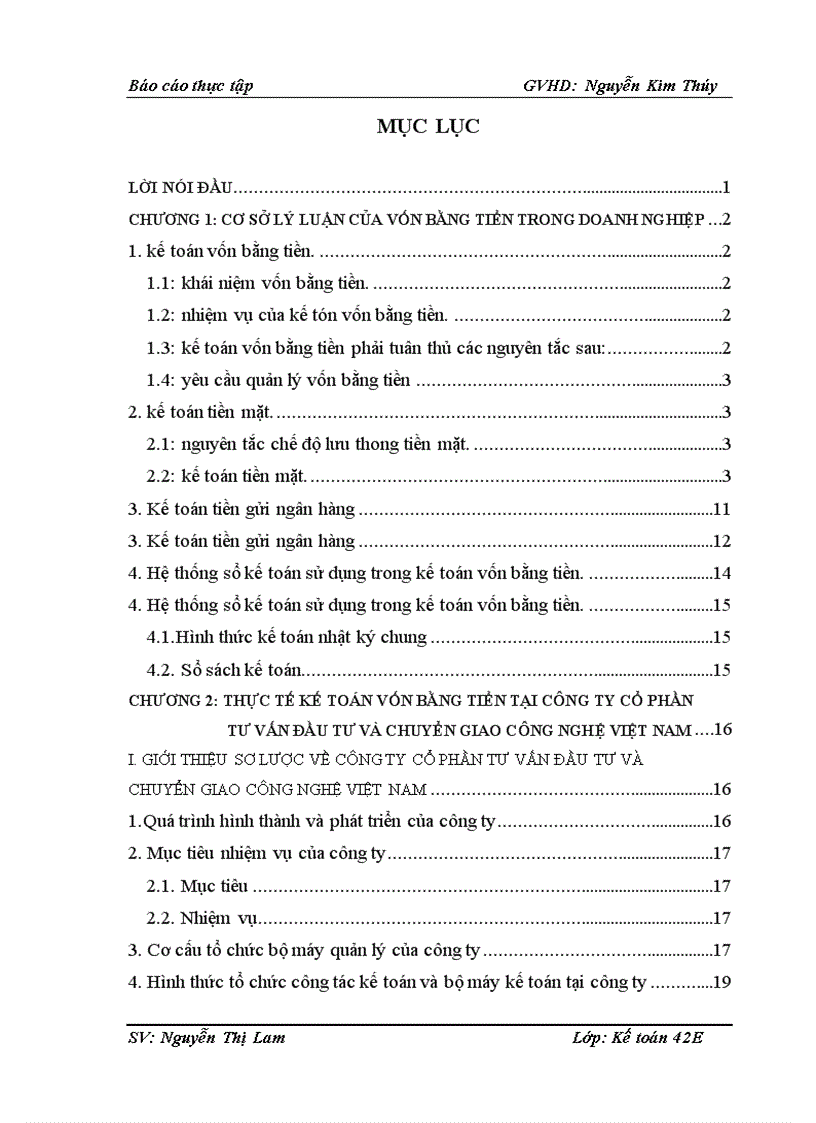 Thực tế kế toán vốn bằng tiền ở công ty cổ phần tư vấn đầu tư và chuyển giao công nghiệ việt nam