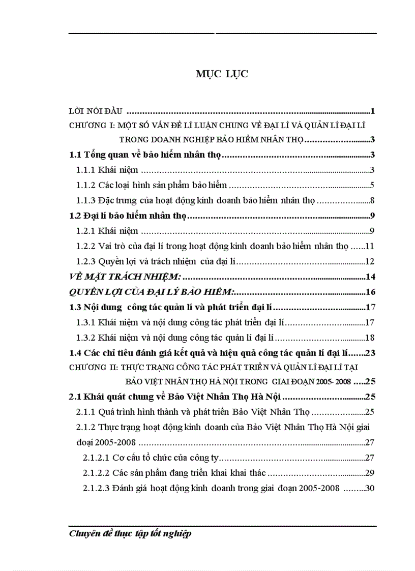 Công tác phát triển và quản lí đại lí tại Bảo Việt Nhân Thọ Hà Nội trong giai đoạn 2005-2008