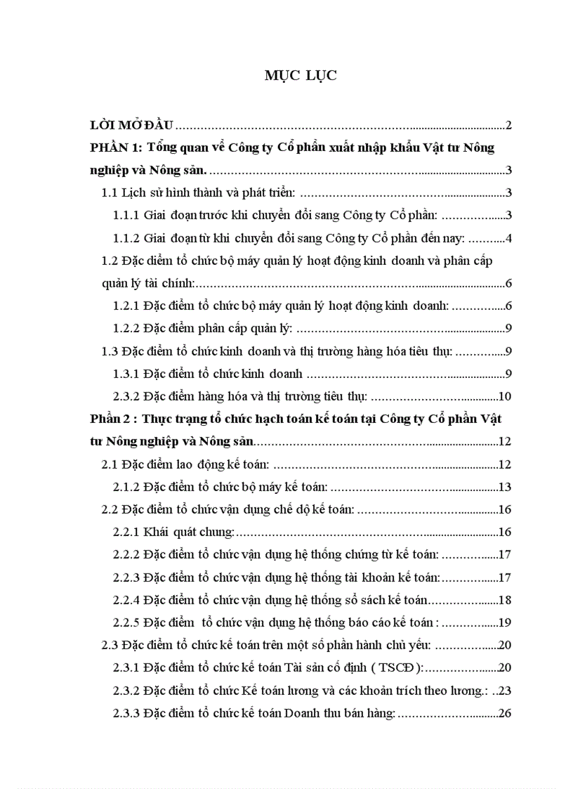 Thực trạng tổ chức hạch toán kế toán tại Công ty Cổ phần xuất nhập khẩu Vật tư Nông nghiệp và Nông sản