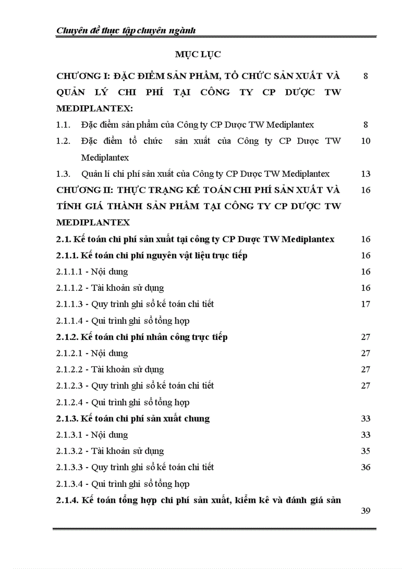 Hoàn thiện kế toán tập hợp chi phí và tính giá thành sản phẩm tại công ty CP Dược TW Mediplantex
