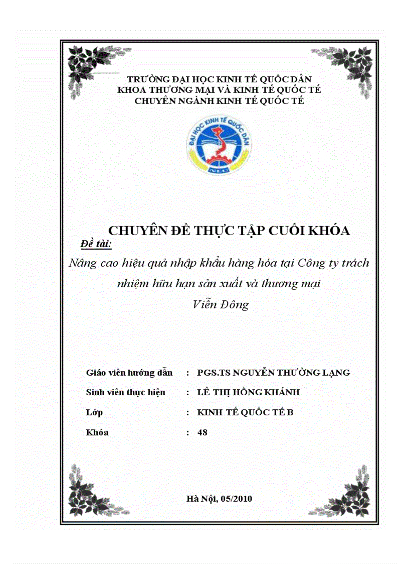 Nâng cao hiệu quả nhập khẩu hàng hóa tại Công ty trách hiệm hữu hạn sản xuất và thương mại Viễn Đông