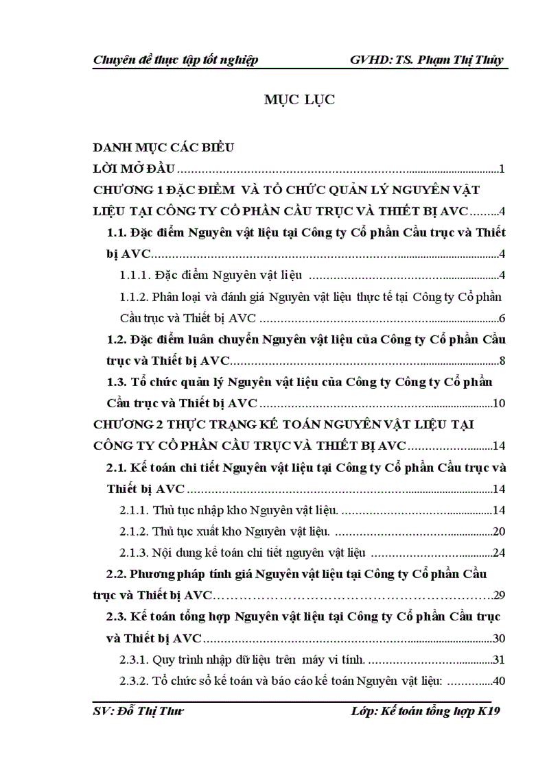 Hoàn thiện công tác kế toán Nguyên vật liệu tại Công ty Cổ phần Cầu trục và Thiết bị AVC