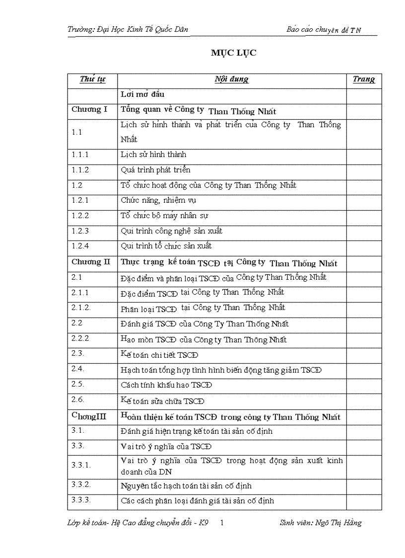 Thực trạng  kế toán TSCĐ tại Công ty  Than Thống Nhất