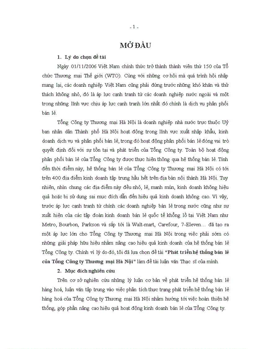 Phát triển hệ thống bán lẻ của Tổng Công ty Thương mại Hà Nội