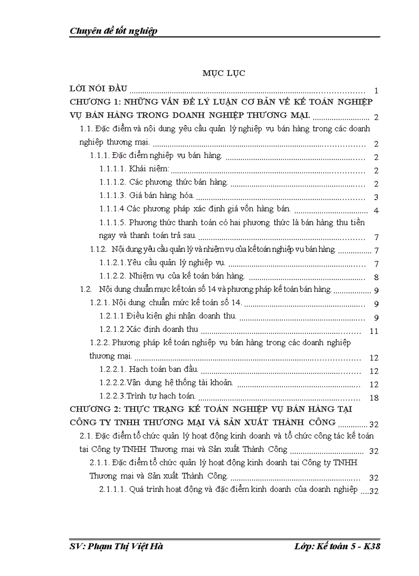 Hoàn thiện kế toán nghiệp vụ bán hàng tại công ty Thương mại và Sản xuất Thành Công trong điều kiện vận dụng chuẩn mực kế toán số 14"