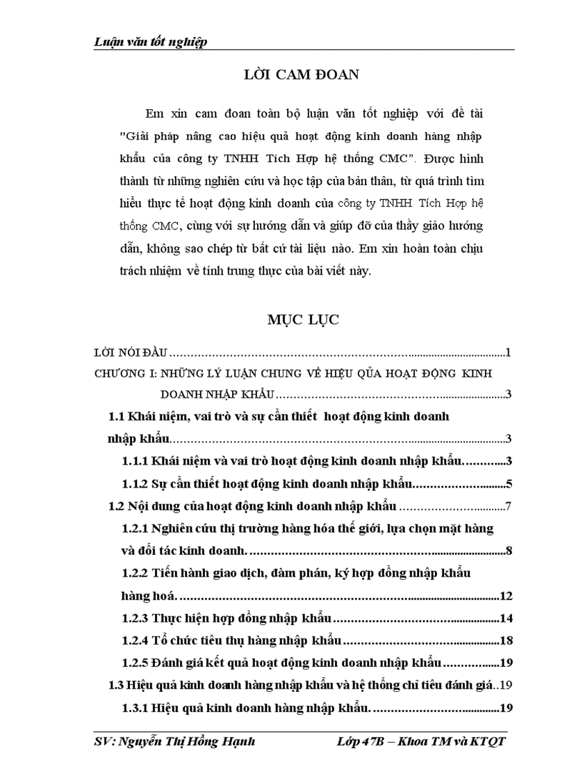 Giải pháp nâng cao hiệu quả hoạt động kinh doanh hàng nhập khẩu của công ty TNHH Tích Hợp hệ thống CMC