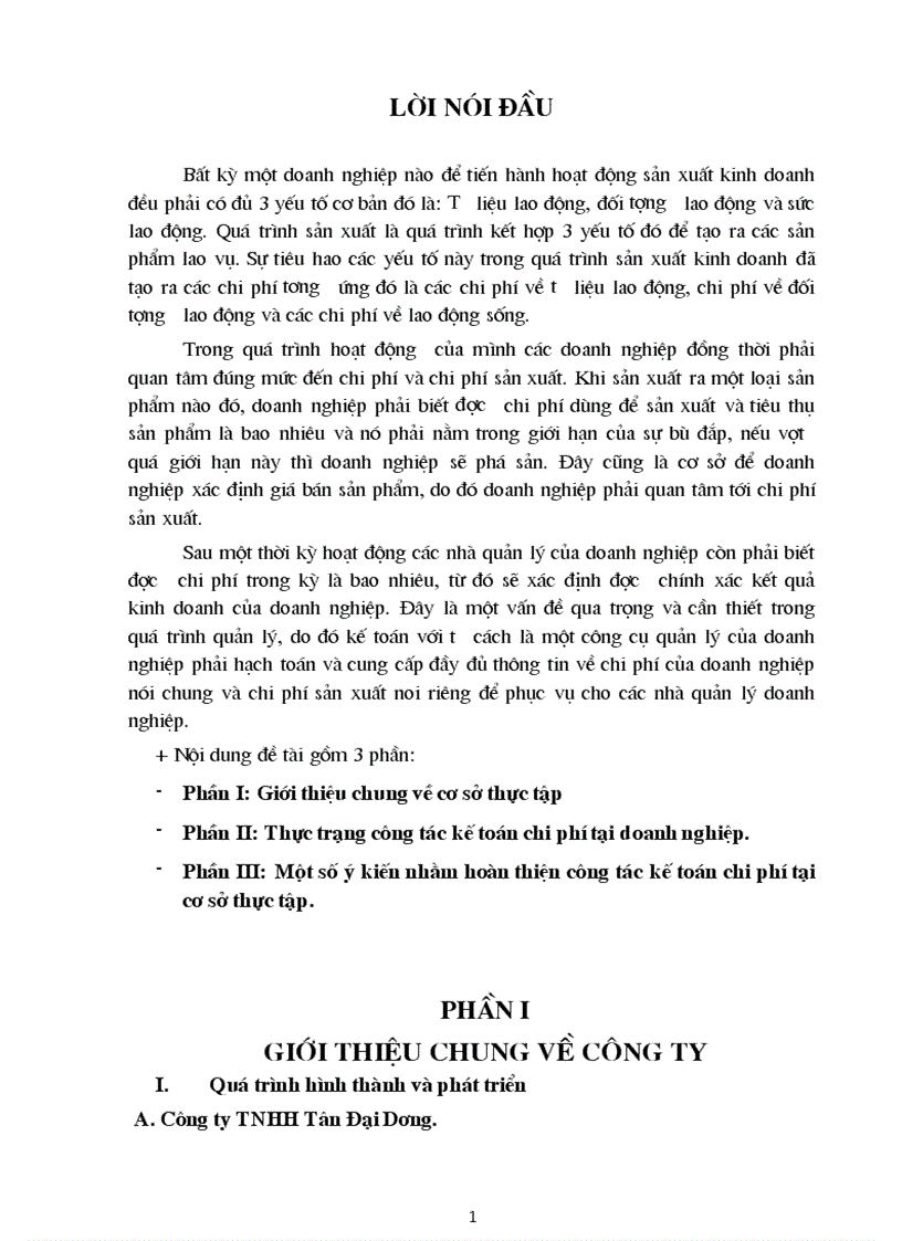 Một số ý kiến nhằm hoàn thiện công tác kế toán chi phí tại cơ sở thực tập