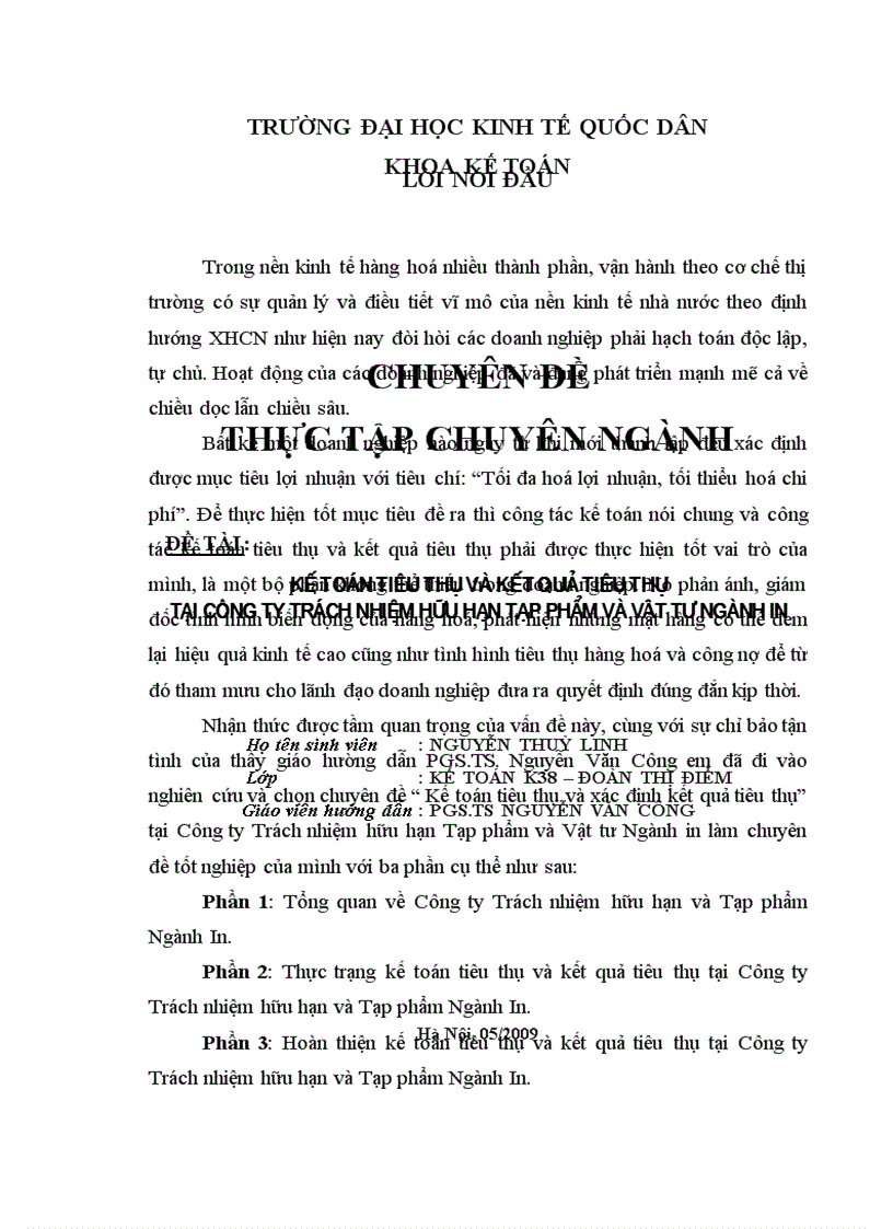 Kế toán tiêu thụ và xác định kết quả tiêu thụ tại Công ty Trách nhiệm hữu hạn Tạp phẩm và Vật tư Ngành in