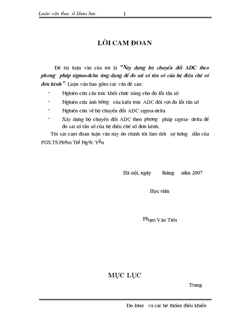 Xây dựng bộ chuyển đổi ADC theo ph¬ơng pháp sigma-delta ứng dụng để đo sai số tần số của hệ điều chế số đơn kênh