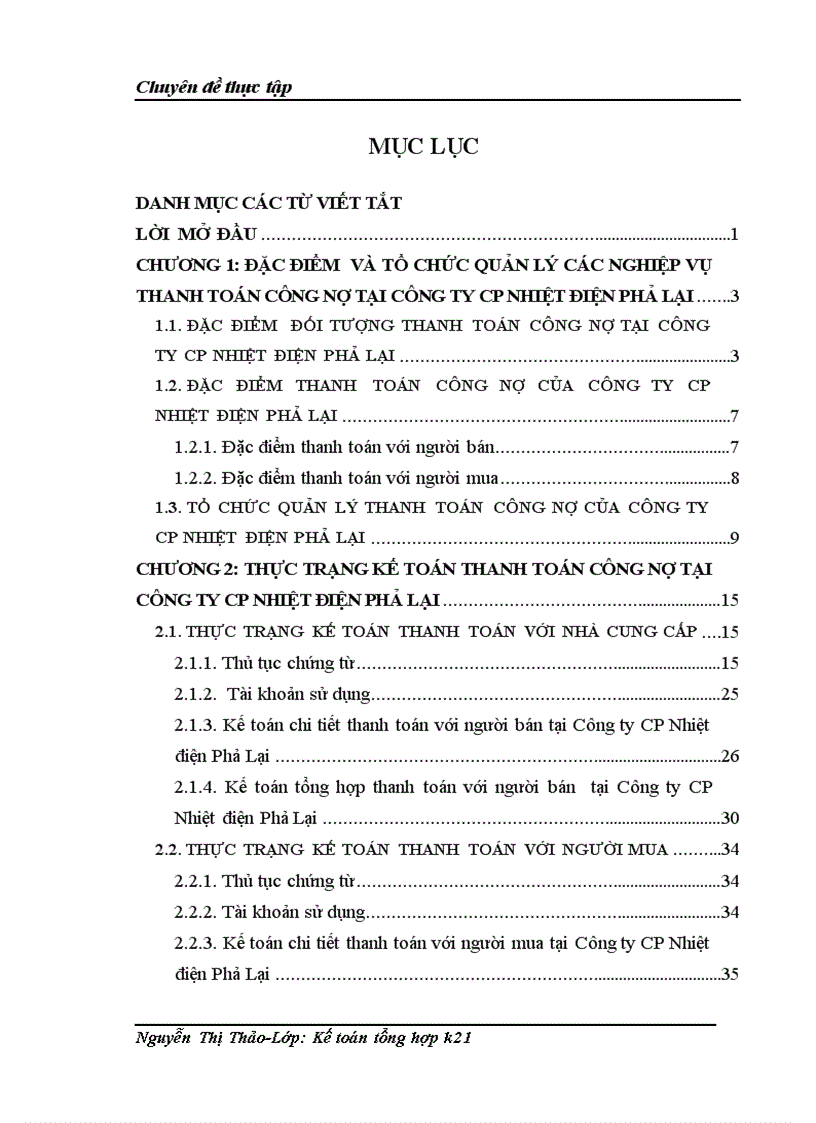 Hoàn thiện kế toán thanh toán công nợ tại Công ty Cổ phần Nhiệt điện Phả Lại