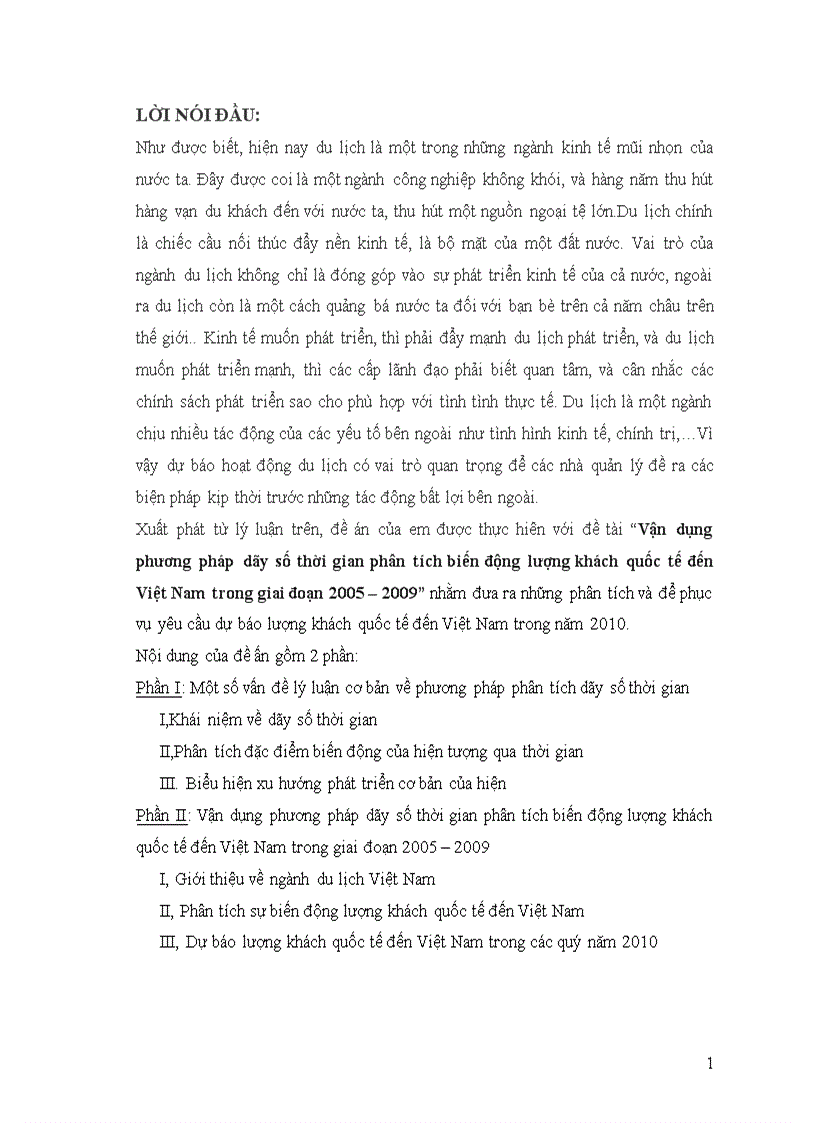 Vận dụng phương pháp dãy số thời gian phân tích biến động lượng khách quốc tế đến Việt Nam trong giai đoạn 2005 – 2009