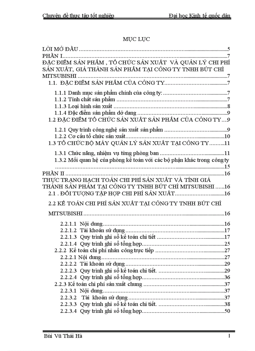 Hoàn thiện kế toán chi phí sản xuất và tính giá thành sản phẩm tại công ty TNHH Bút chì Mitsubishi