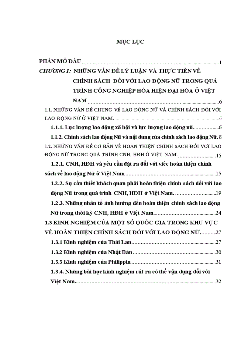 Hoàn thiện chính sách đối với lao động nữ trong quá trình công nghiệp hoá, hiện đại hoá ở Việt Nam