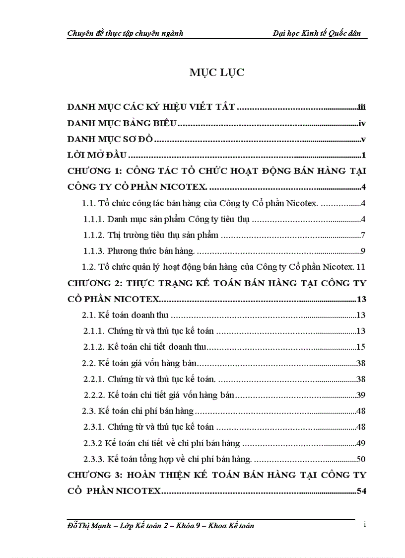 Hoàn thiện kế toán bán hàng tại Công ty Cổ phần Nicotex