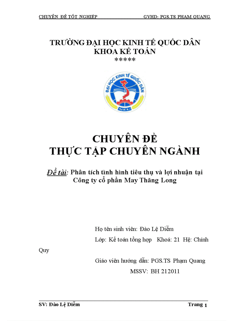 Phân tích tình hình tiêu thụ và lợi nhuận tại Công ty cổ phần May Thăng Long