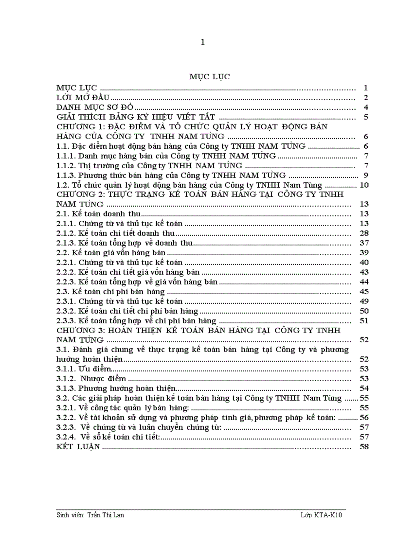 Hoàn thiện công tác kế toán bán hàng và xác định kết quả kinh doanh tại công ty TNHH Nam Tùng