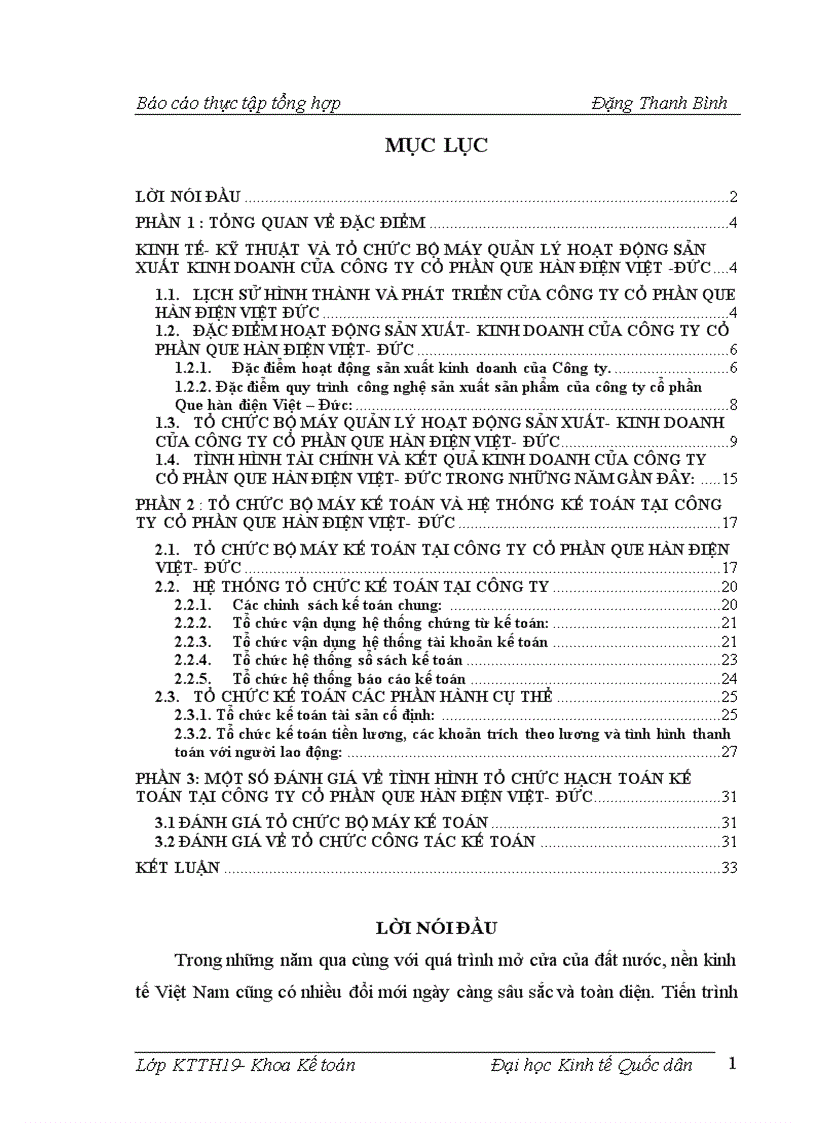 Tổ chức bộ máy kế toán và hệ thống kế toán tại Công ty cổ phần Que hàn điện Việt- Đức