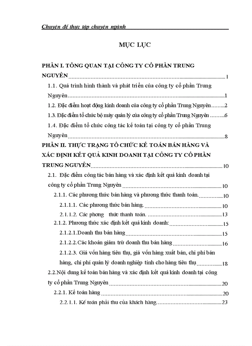 Thực trạng tổ chức kế toán bán hàng và xác định kết quả kinh doanh tại công ty cổ phần trung nguyên
