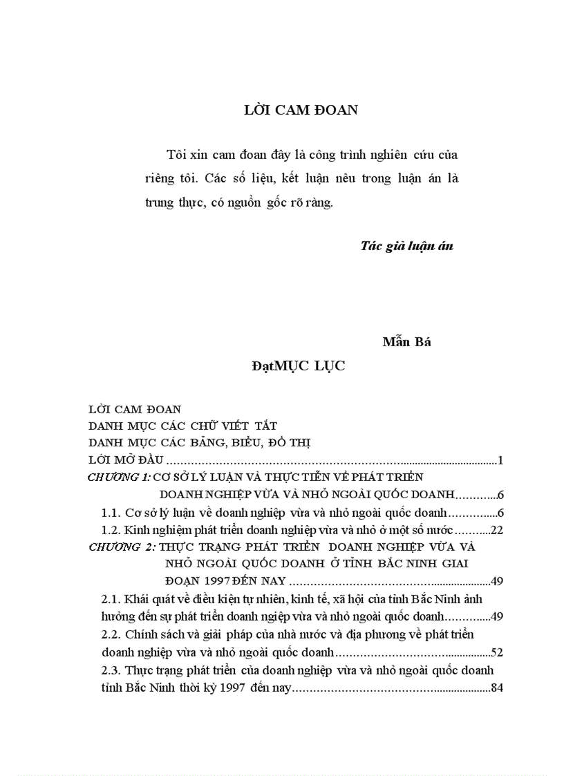 Quá trình phát triển doanh nghiệp vừa và nhỏ ngoài quốc doanh ở tỉnh Bắc Ninh giai đoạn từ 1997- 2003¬ - Thực trạng, kinh nghiệm và giải pháp