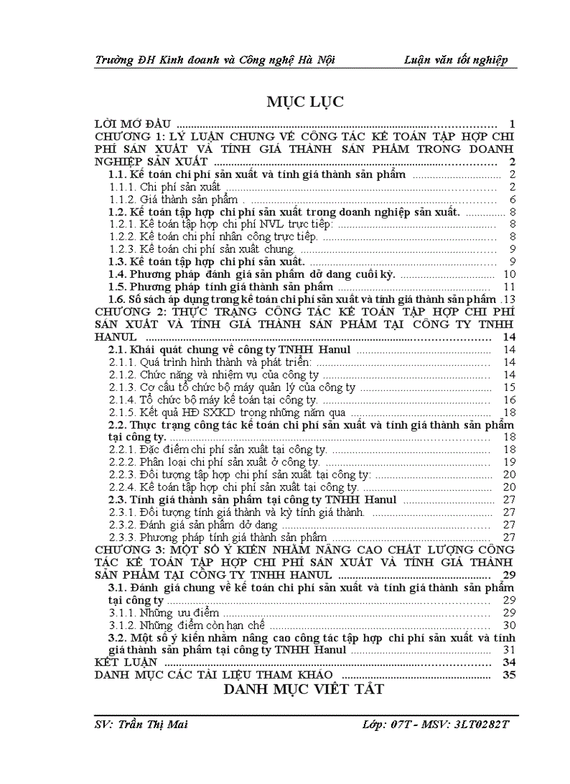Kế toán tập hợp chi phí và tính giá thành sản phẩm tại công ty TNHH Hanul