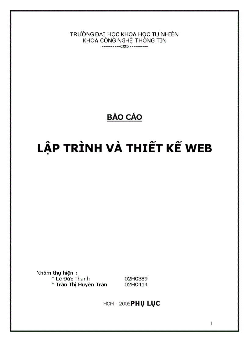 Đồ án môn học: Lập trình và thiết kế web