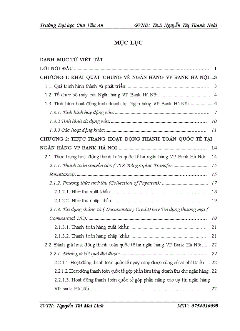 Giải pháp hoàn thiện hoạt động thanh toán quốc tế tại ngân hàng VP Bank Hà Nội