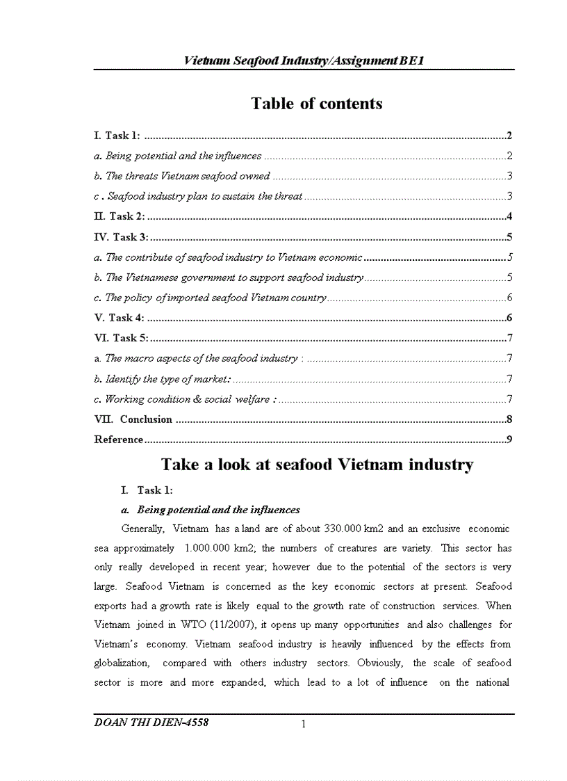 Vietnam Seafood Industry/Assignment BE