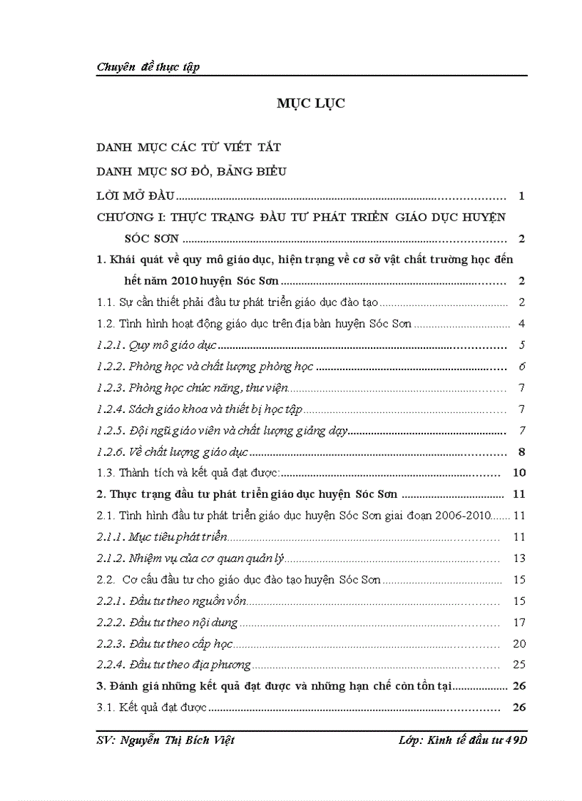 Thực trạng đầu tư phát triển giáo dục huyện Sóc Sơn giai đoạn 2006-2010