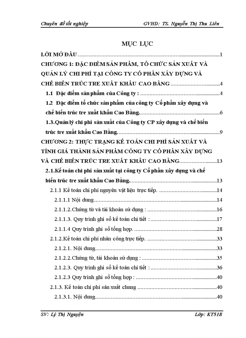 Hoàn thiện kế toán chi phí sản xuất và tính giá thành sản phẩm tại công ty Cổ phần xây dựng và chế biến trúc tre xuất khẩu Cao Bằng