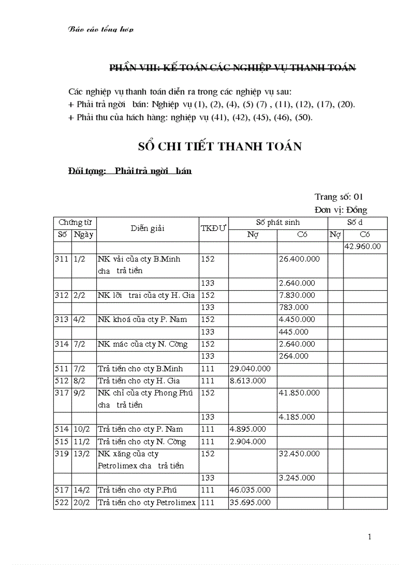 KT các nghiệp vụ thanh toán