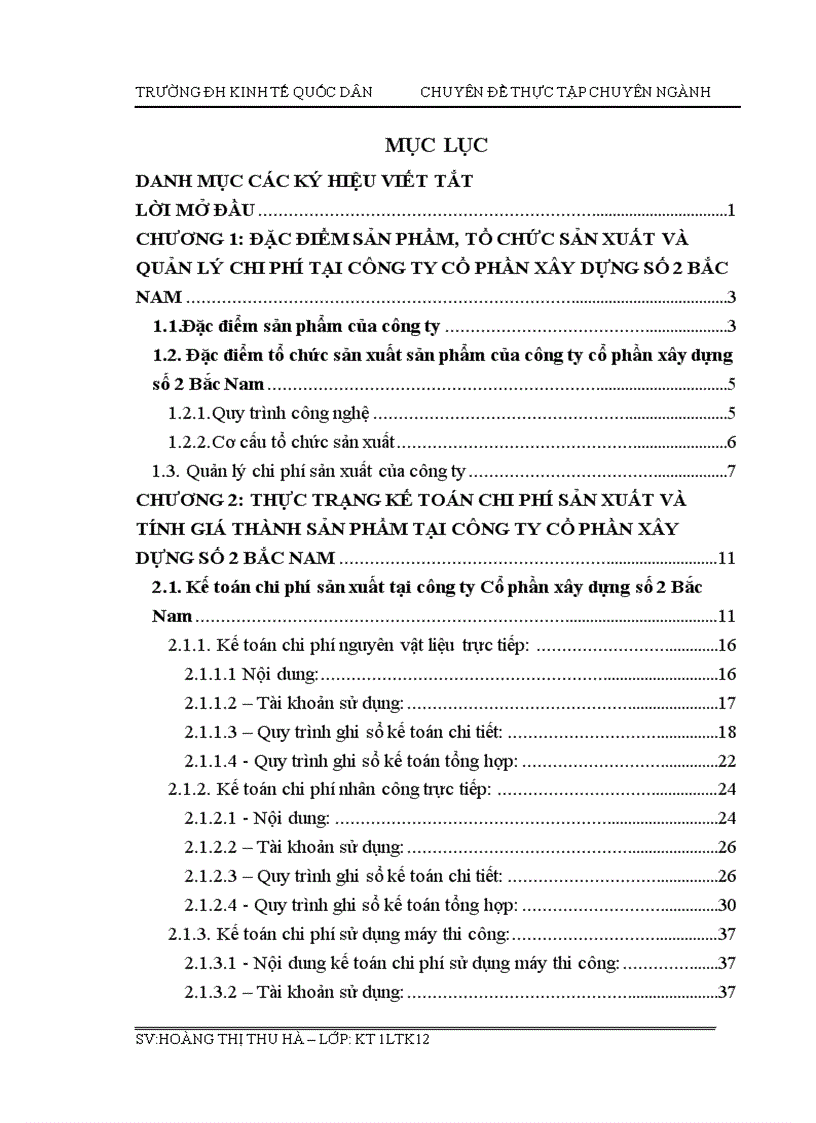 Kế toán chi phí sản xuất và tính giá thành sản phẩm xây lắp tại Công ty Cổ phần Xây dựng số 2 Bắc Nam
