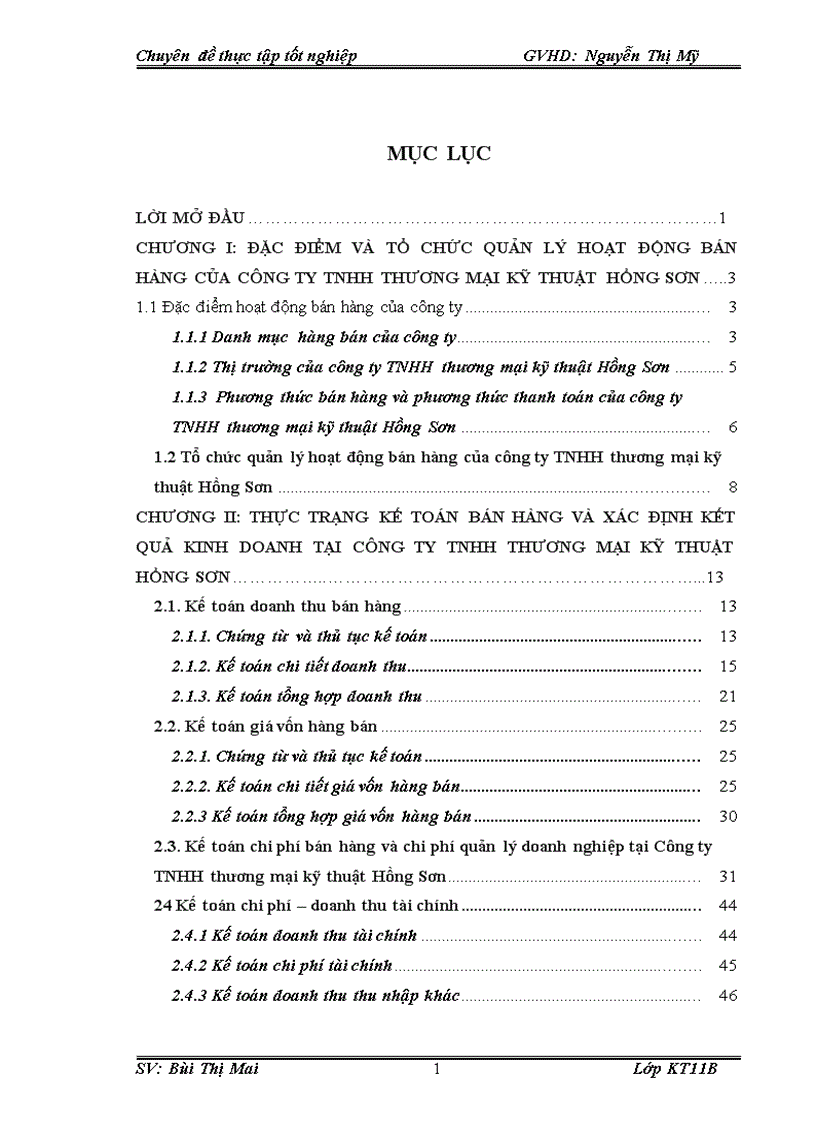 Hoàn thiện kế toán bán hàng và xác định kết quả kinh doanh tại công ty TNHH thương mại kỹ thuật Hồng Sơn