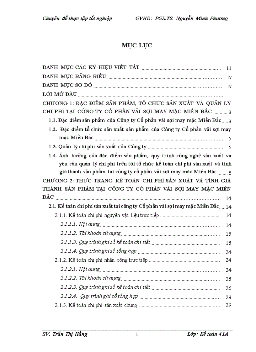 Hoàn thiện kế toán chi phí sản xuất và tính giá thành sản phẩm tại công ty Cổ phần vải sợi may mặc Miền Bắc