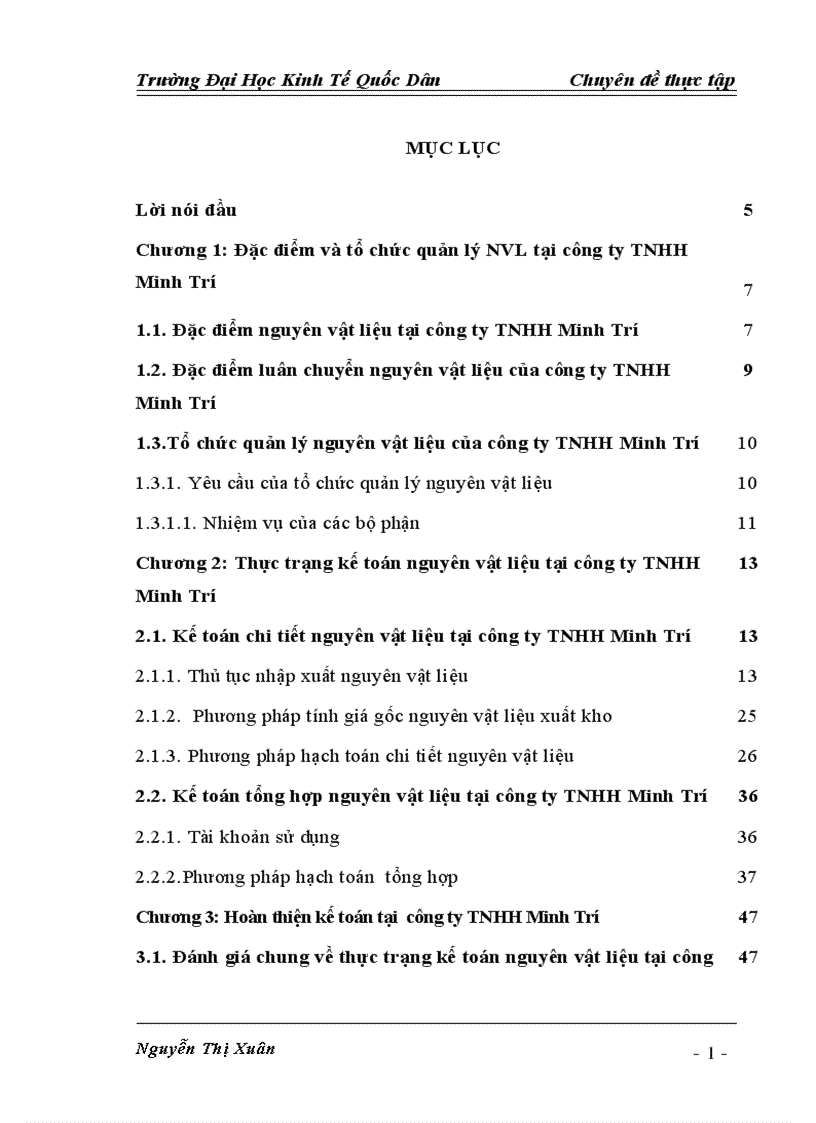 Hoàn thiện  kế toán nguyên vật liệu tại Công ty TNHH Minh Trí
