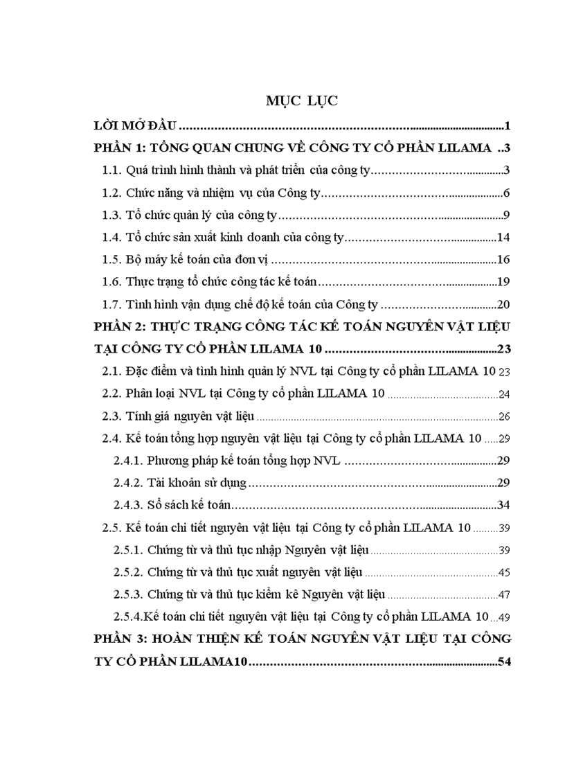 Hoàn thiện kế toán nguyên vật liệu tại Công ty Cổ phần LILAMA 10
