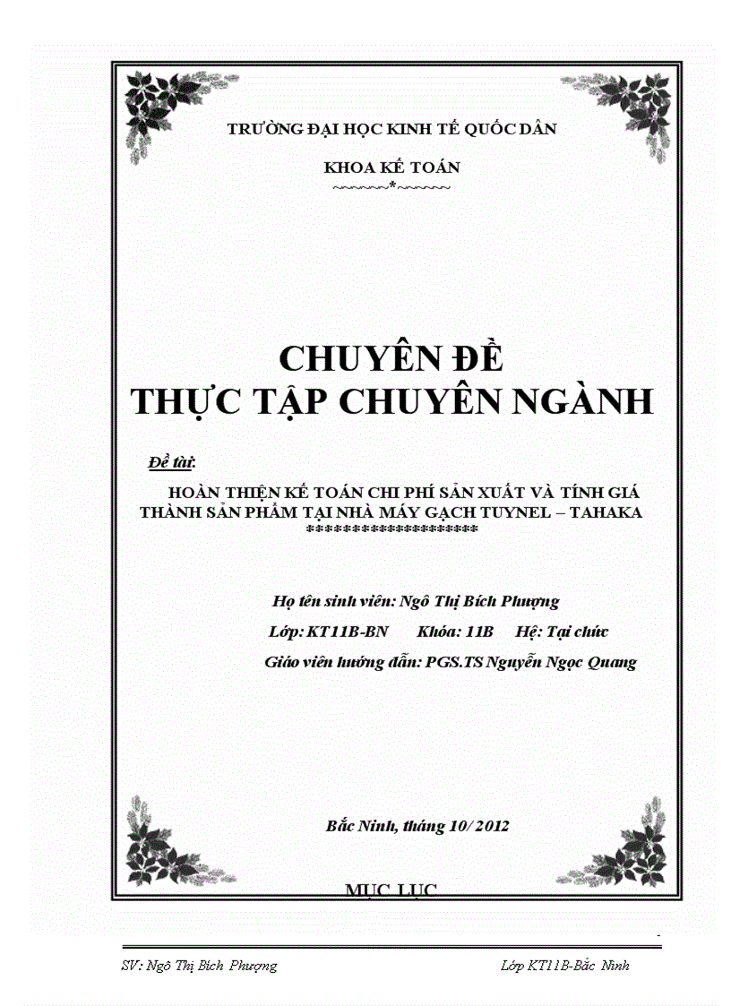 Hoàn thiên kế toán chi phí và tính giá thành sản phẩm tại Nhà máy gạch Tuynel-Tahaka