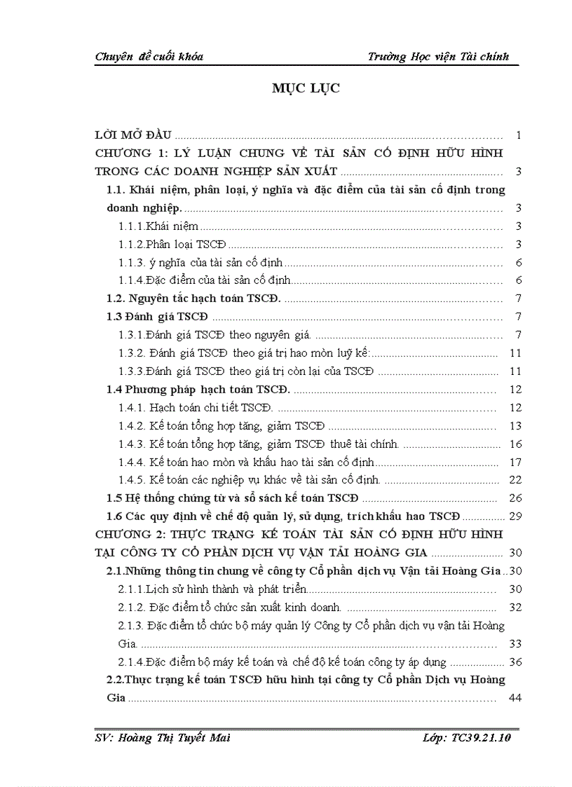 Tổ chức kế toán tài sản cố định hữu hình tại Công ty Cổ phần Dịch vụ vận tải Hoàng Gia