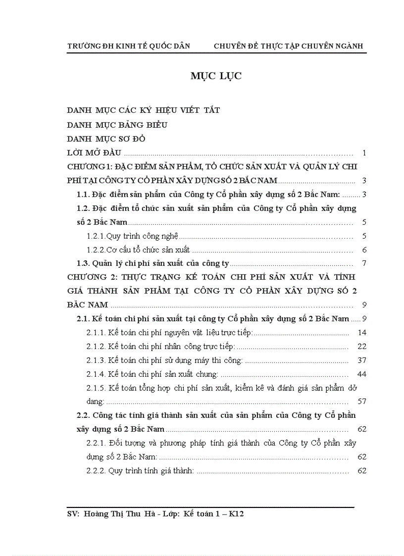 Hoàn thiện kế toán chi phí sản xuất và tính giá thành sản phẩm xây lắp tại Công ty Cổ phần Xây dựng số 2 Bắc Nam