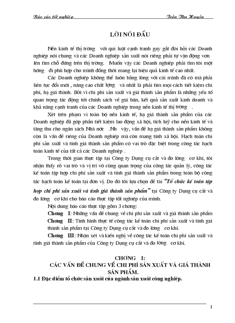 Hạch toán chi phí SX và tính giá thành SP tại cty DC cắt và đo lường cơ khí