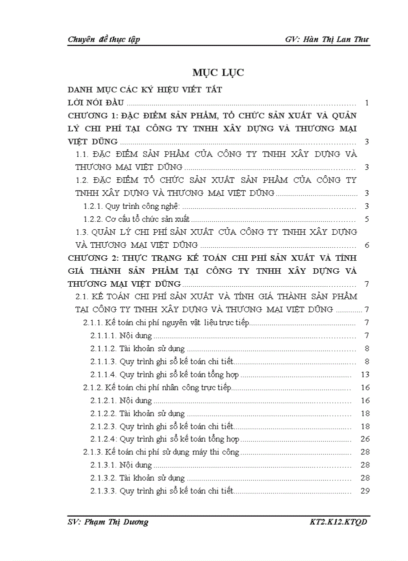 Hoàn thiện kế toán chi phí sản xuất và tính giá thành sản phẩm tại công ty TNHH xây dựng và thương mại Việt Dũng