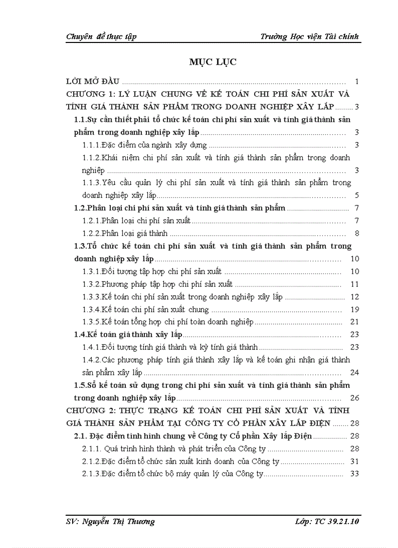 Tổ chức kế toán chi phí sản xuất và tính giá thành sản phẩm xây lắp tại Công ty Cổ phần Xây lắp Điện
