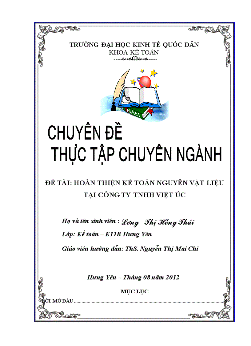 Hoàn thiện kế toán nguyên vật liệu tại Công ty TNHH Việt Úc