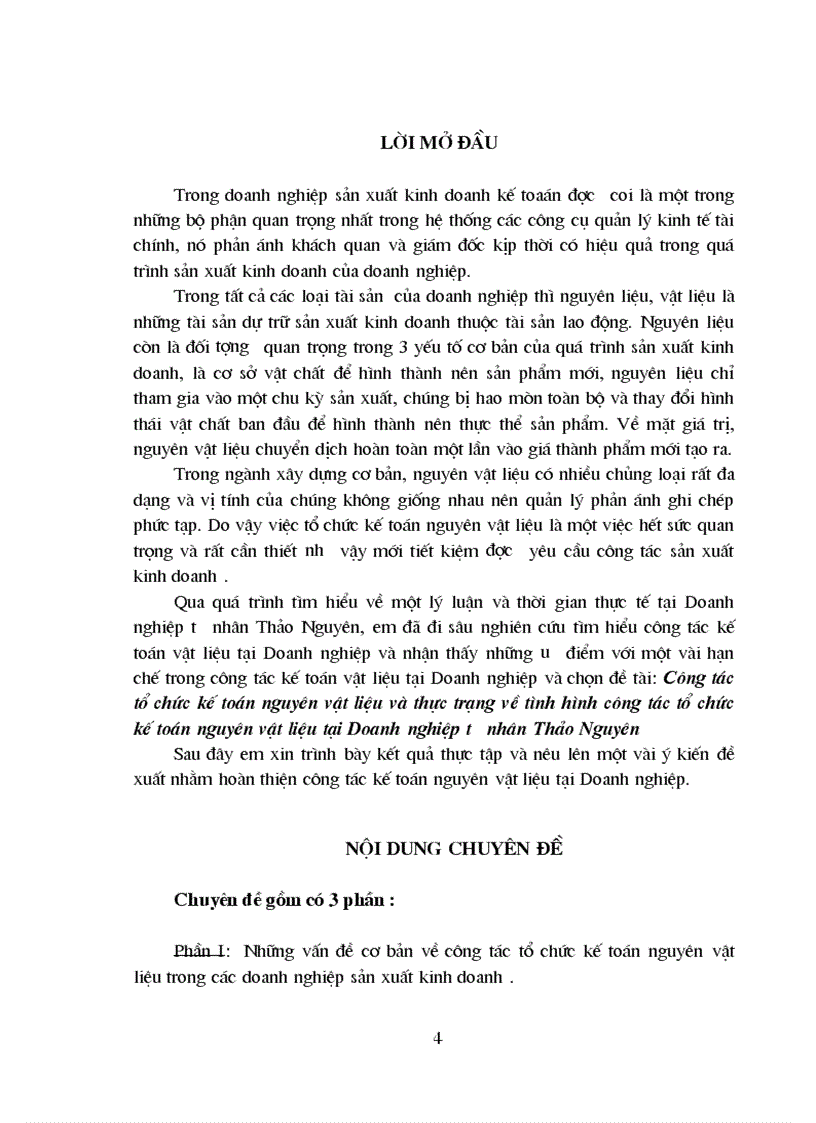 Công tác tổ chức kế toán nguyên vật liệu và thực trạng về tình hình công tác tổ chức kế toán nguyên vật liệu tại Doanh nghiệp tư nhân Thảo Nguyên