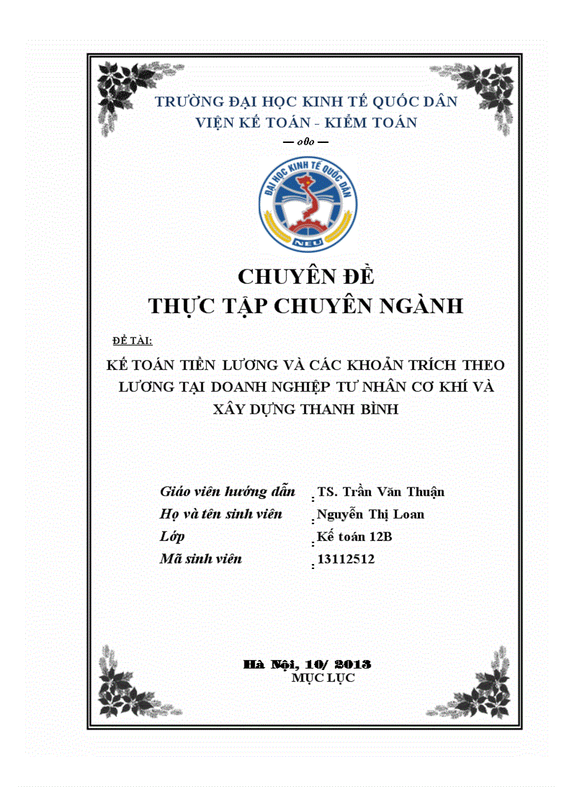 Kế toán tiền lương và các khoản trích theo lương tại Doanh nghiệp tư nhân Cơ khí và Xây dựng Thanh Bình