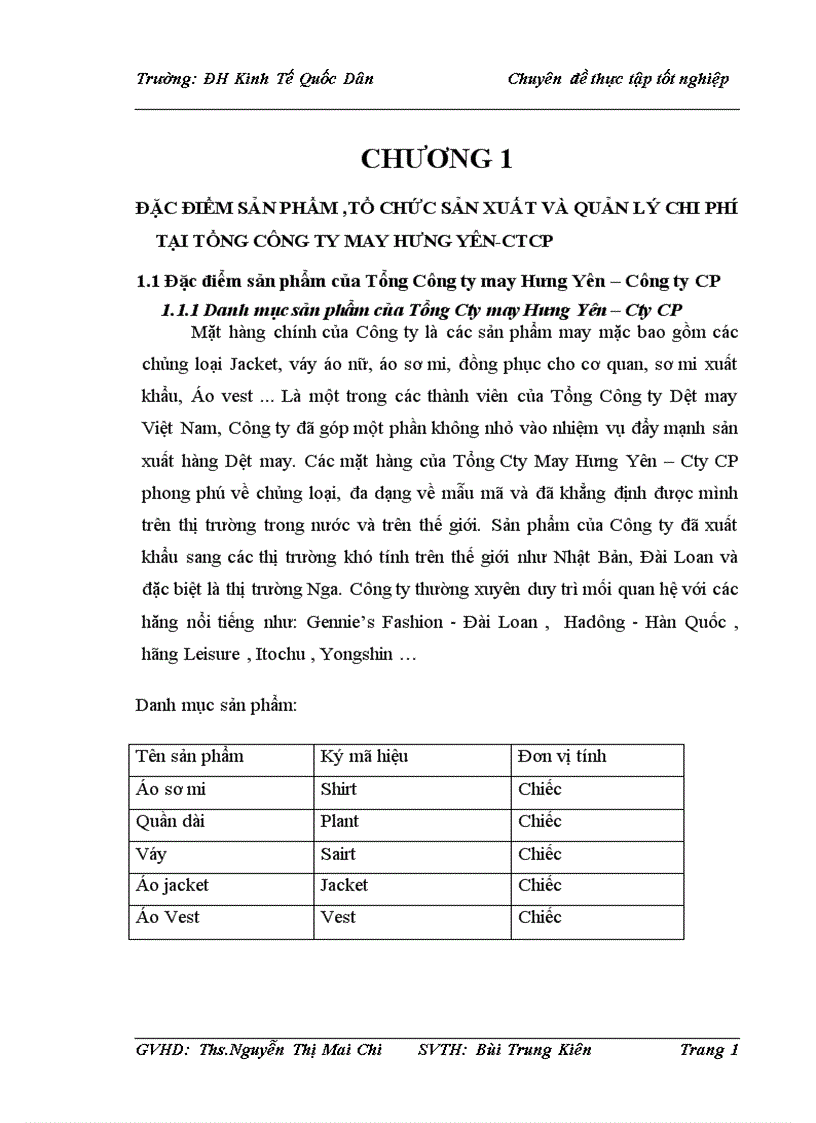 Công tác kế toán tập hợp chi phí sản xuất và tính giá thành sản phẩm tại Tổng Công Ty May Hưng Yên-CTCP