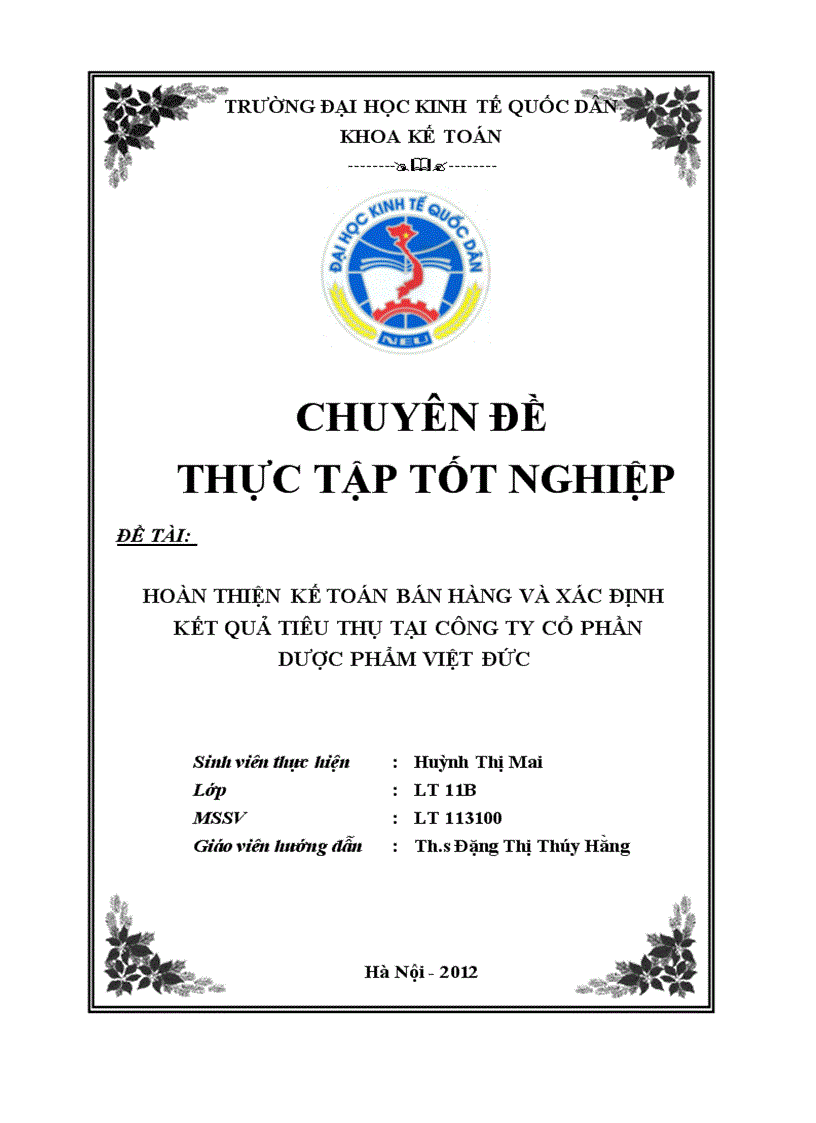 Hoàn thiện kế toán bán hàng và xác định kết quả tiêu thụ tại Công ty Cổ phần Dược phẩm Việt Đức