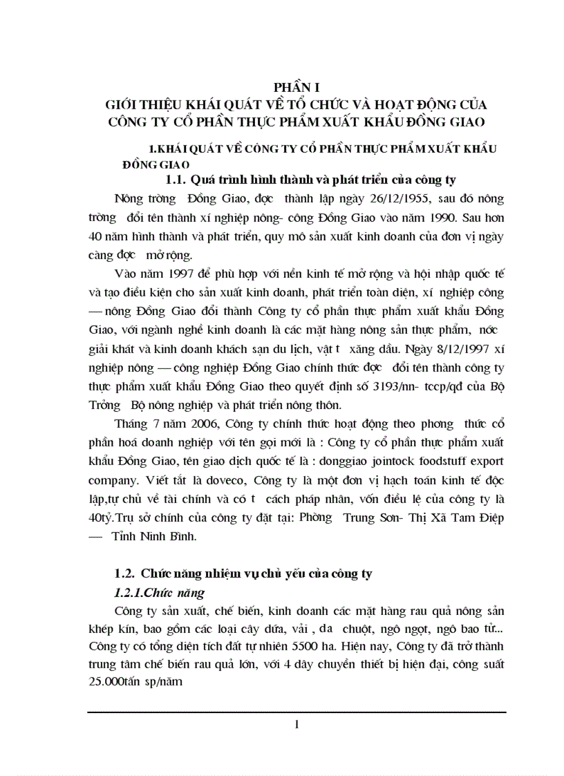 Tổ chức một số phần hành kế toán chủ yếu tại Công ty Cổ phần thực p hẩm xuất khẩu Đồng Giao - Thực trạng và giải pháp