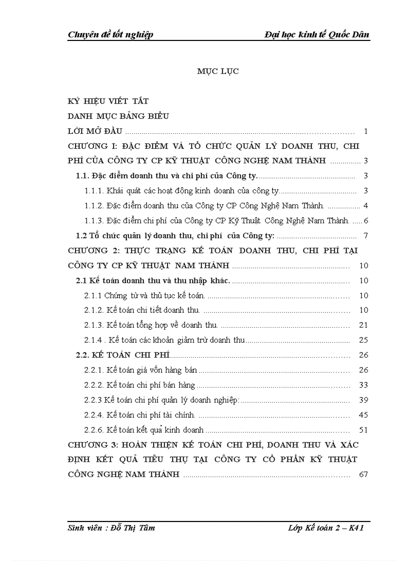 Hoàn thiện kế toán doanh thu ,chi phí  và xác định kết quả kinh doanh tại Công ty CP Kỹ Thuật Công Nghệ Nam Thành